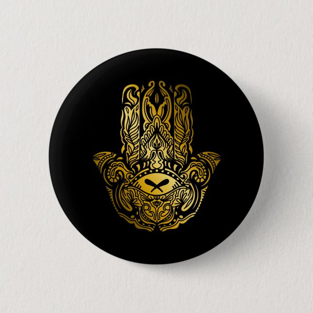Hamsa Hand - Gyldene arabiskt amulettröja Knapp (Framsida)