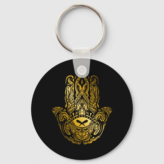 Hamsa Hand - Gyldene arabiskt amulettröja Nyckelring (Framsida)