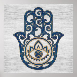 Hamsa Hand - Hand av Fatima blue wood Poster