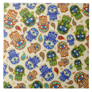 Hamsa Hand - Hand av Fatima colorful mönster Kakelplatta