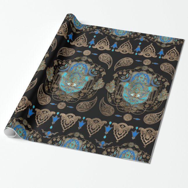 Hamsa Hand-Hand av Fatima Ornament Presentpapper (Utrullad)