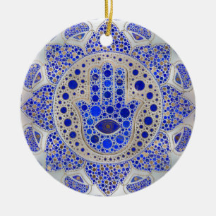 Hamsa Hand-Hand av Fatima på Pearl Mor Julgransprydnad Keramik