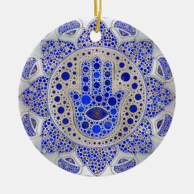Hamsa Hand-Hand av Fatima på Pearl Mor Julgransprydnad Keramik (Framsidan)