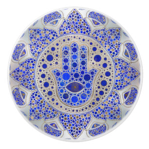 Hamsa Hand-Hand av Fatima på Pearl Mor Knopp