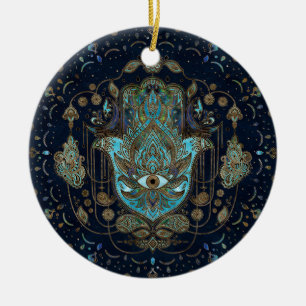 Hamsa Hand-Hand - Fatima Blue Gemstones Julgransprydnad Keramik