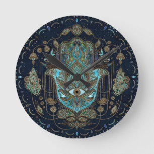 Hamsa Hand-Hand - Fatima Blue Gemstones Rund Klocka