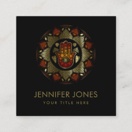 Hamsa Hand-Hand i Fatima in Lotus mandala Fyrkantigt Visitkort