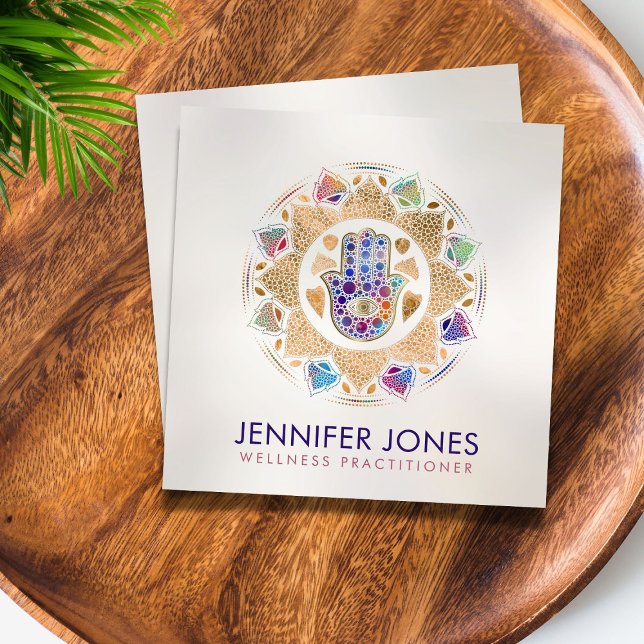 Hamsa Hand-Hand i Fatima in Lotus mandala Fyrkantigt Visitkort (Skapare uppladdad)