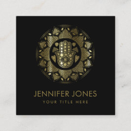 Hamsa Hand-Hand i Fatima in Lotus mandala Fyrkantigt Visitkort