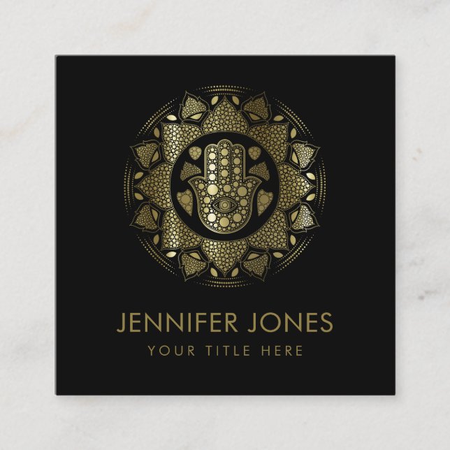 Hamsa Hand-Hand i Fatima in Lotus mandala Fyrkantigt Visitkort (Framsida)