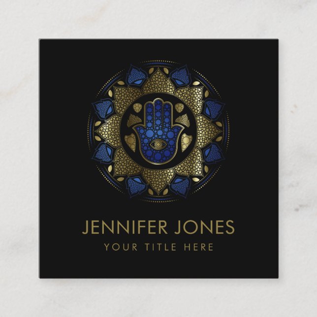 Hamsa Hand-Hand i Fatima in Lotus mandala Fyrkantigt Visitkort (Framsida)