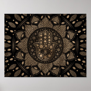 Hamsa Hand-Hand i Fatima in Lotus mandala Poster