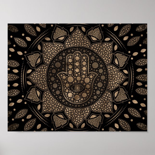 Hamsa Hand-Hand i Fatima in Lotus mandala Poster (Framsidan)
