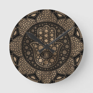 Hamsa Hand-Hand i Fatima in Lotus mandala Rund Klocka