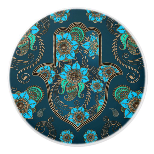 Hamsa Hand - Hand of Fatima Blommigt Ornament Knopp (Framsidan)