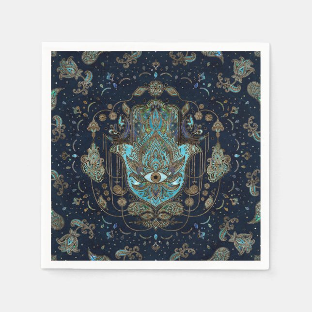 Hamsa Hand - Hand of Fatima Blue Gemstones Pappersservett (Framsidan)