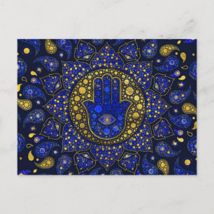 Hamsa Hand -Hand of Fatima Dot Art Lapis Lazuli Vykort