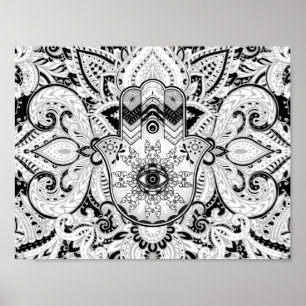 Hamsa Hand-Hand of Fatima grayscale Poster