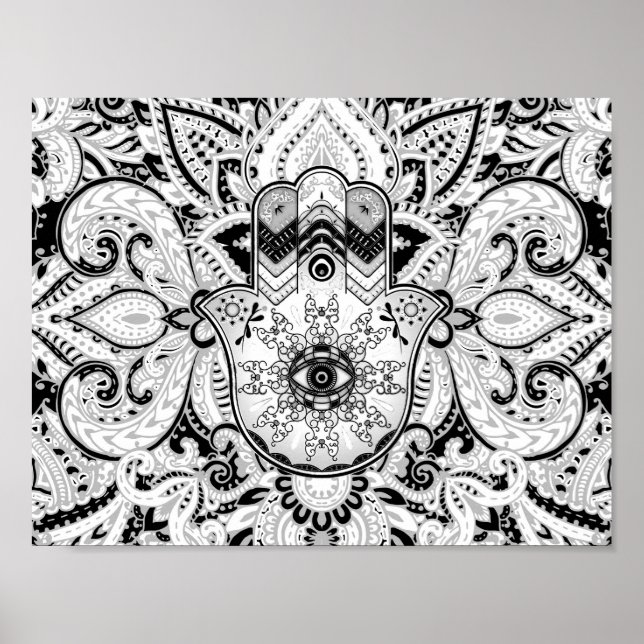 Hamsa Hand-Hand of Fatima grayscale Poster (Framsidan)