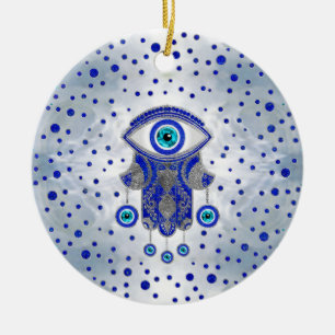 Hamsa Hand-Hand of Fatima Lapis Lazuli and Silver Julgransprydnad Keramik