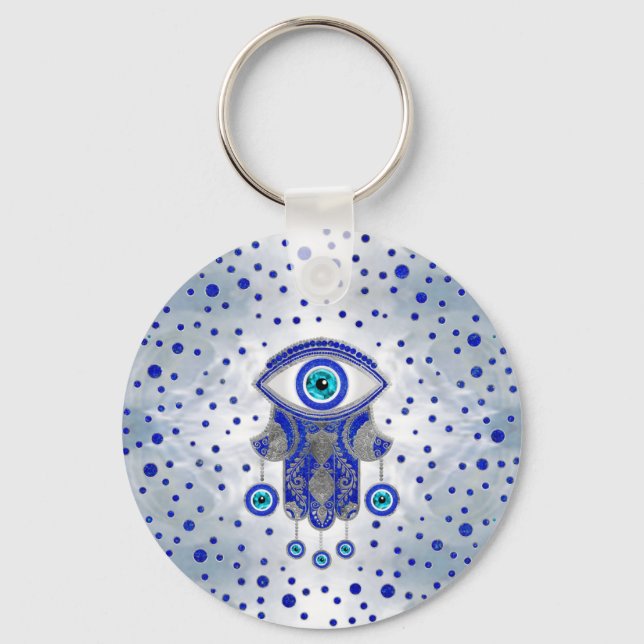 Hamsa Hand-Hand of Fatima Lapis Lazuli and Silver Nyckelring (Framsida)