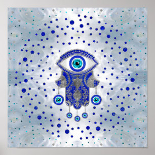 Hamsa Hand-Hand of Fatima Lapis Lazuli and Silver Poster