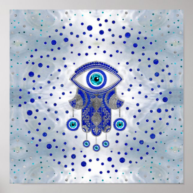 Hamsa Hand-Hand of Fatima Lapis Lazuli and Silver Poster (Framsidan)
