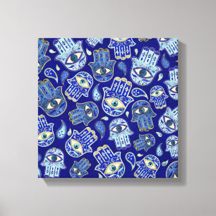 Hamsa Hand - Hand of Fatima mönster Blue Minerals Canvastryck
