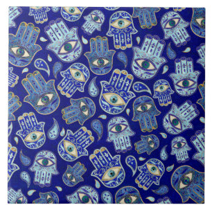 Hamsa Hand - Hand of Fatima mönster Blue Minerals Kakelplatta