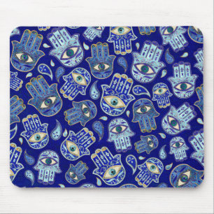 Hamsa Hand - Hand of Fatima mönster Blue Minerals Musmatta
