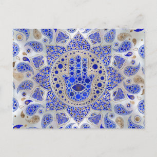 Hamsa Hand-Hand of Fatima on Mor of Pearl Vykort