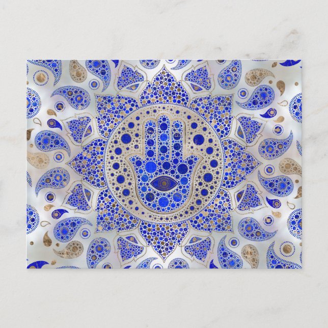 Hamsa Hand-Hand of Fatima on Mor of Pearl Vykort (Framsida)