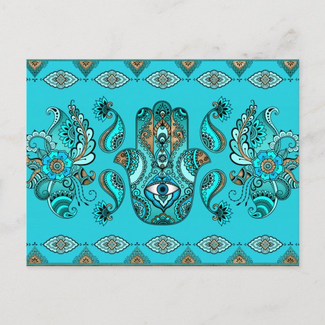 Hamsa Hand-Hand of Fatima Ornament Vykort (Framsida)