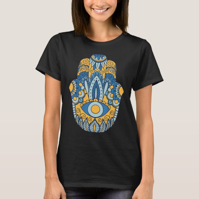 Hamsa Hand Hinduism Hamsa Öga Fatima Arabiska Prot T Shirt (Framsida)