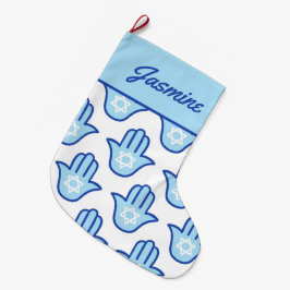 Hamsa Hand Jewish Star Blue Hanukkah Stocking Stor Julstrumpa