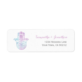 Hamsa Hand Lila and Blue Returadress Stickers Etikett
