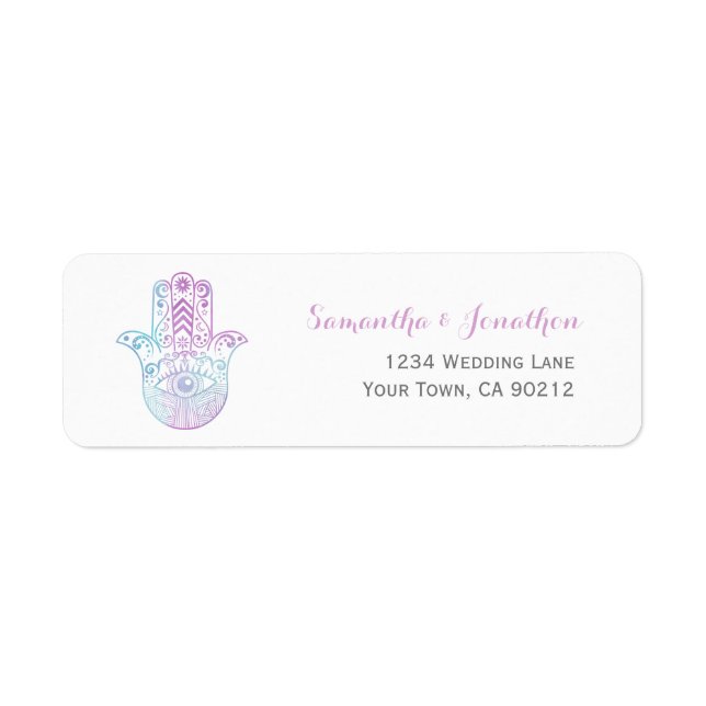 Hamsa Hand Lila and Blue Returadress Stickers Etikett (Framsidan)