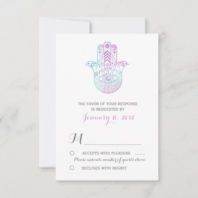 Hamsa Hand Lila och Blue Bröllop OSA Kort (Framsida)