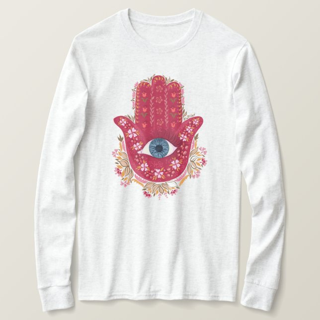 Hamsa Hand_Magenta_Cream Tshirt T Shirt (Design framsida)