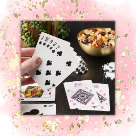 Hamsa Hand med Evil Öga och Hearts Rosa på vitt Casinokort