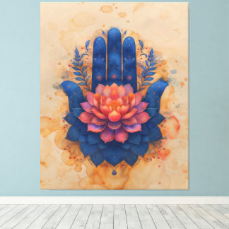 Hamsa Hand med Lotus Flower Canvastryck