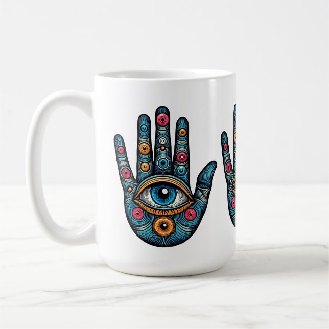 Hamsa Hand med och öga art illustration Kaffemugg (Vänster)