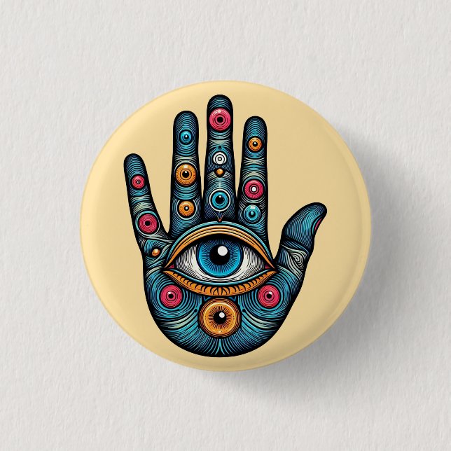 Hamsa Hand med och öga art illustration Knapp (Framsida)