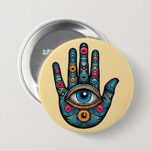 Hamsa Hand med och öga art illustration Knapp