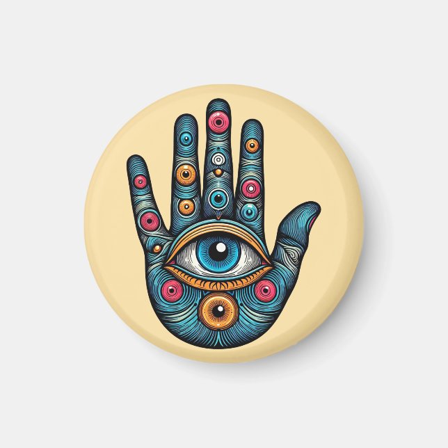 Hamsa Hand med och öga art illustration Magnet (Framsidan)