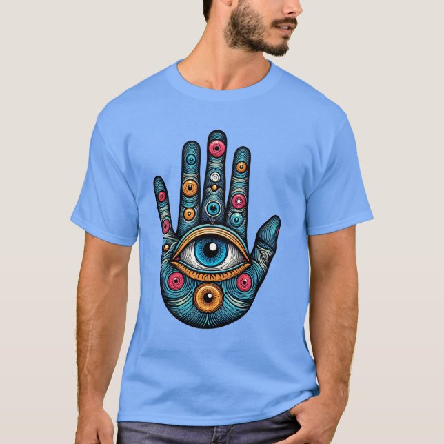 Hamsa Hand med och ögon konstillustration T Shirt (Framsida)