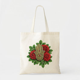 Hamsa Hand med röda rosor Ruby Ond Öga Blommig Tygkasse