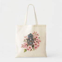 Hamsa Hand med Sakura Körsbärsblommor & Ond Öga Tygkasse