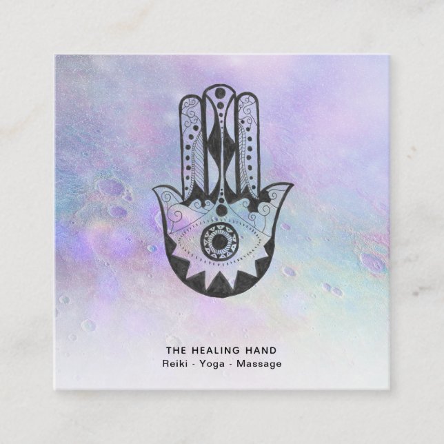 *~* Hamsa Hand of Fatima Craters Måne Yoga Fyrkantigt Visitkort (Framsida)