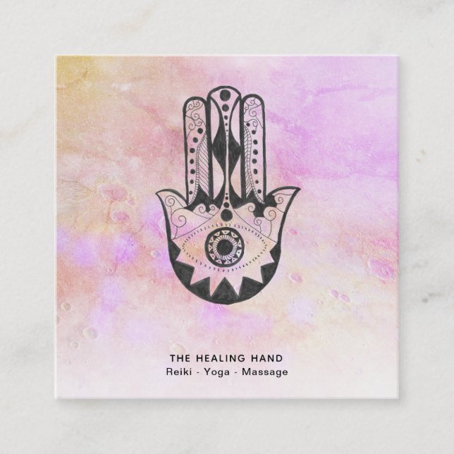 *~* Hamsa Hand of Fatima Craters of Måne Peach Fyrkantigt Visitkort (Framsida)